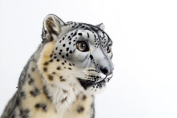 Fototapeta premium Close-up photo of a snow leopard's face on a white background
