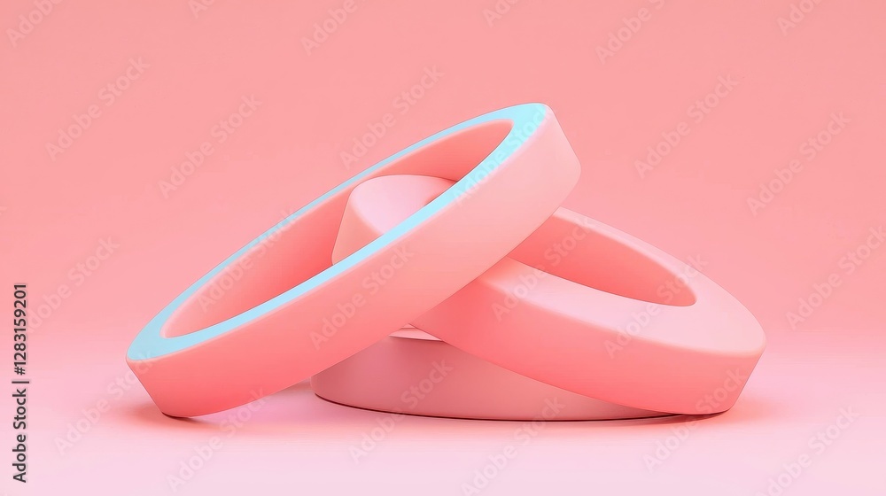Poster modern led light strip coiled in circle on soft pink background for creative display and design use