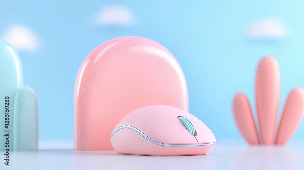 Aufkleber modern wireless computer mouse isolated on white background with colorful minimalist shapes