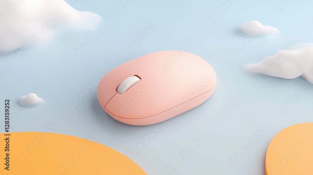 Aufkleber modern wireless computer mouse isolated on a soft background with clouds and elements of minimalism