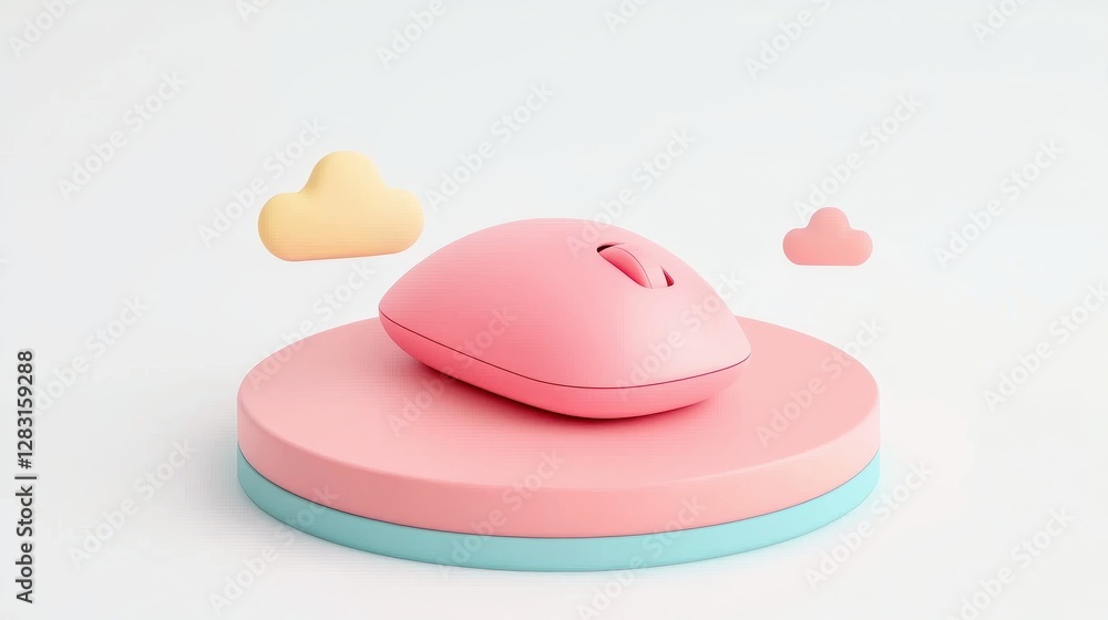 Aufkleber modern wireless computer mouse isolated on white background with playful cloud elements