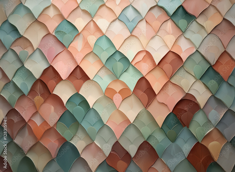 Poster abstract background with overlapping pastel shapes in scale pattern. soft colors and textured appear