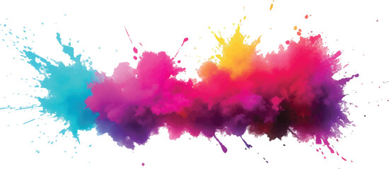 "Abstract Watercolor Masterpiece: Vivid Splashes of Color and Bold Brush Strokes Form a Rainbow of Vibrant Hues on a White Background, Creating a Contemporary, Trendy Aquarelle Design Element"
