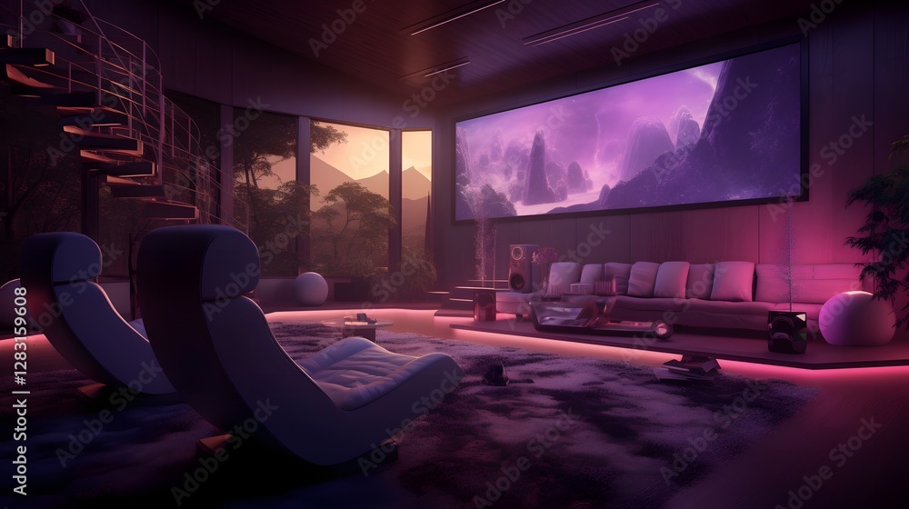 Aufkleber cutting edge futuristic home theater setup with immersive smart lighting and innovative automated co