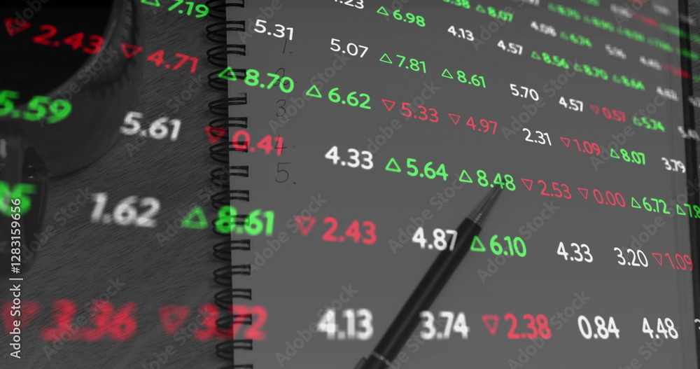 Poster image of financial data processing over notebook