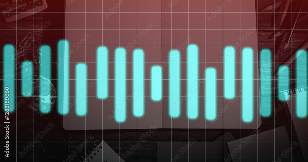 Poster image of moving columns over empty notebook
