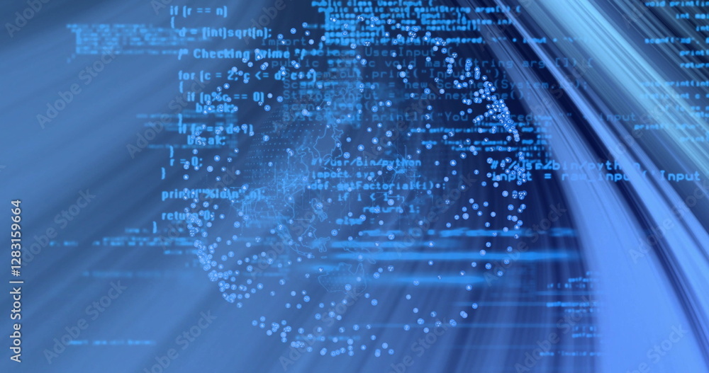 Poster image of digital data processing over globe