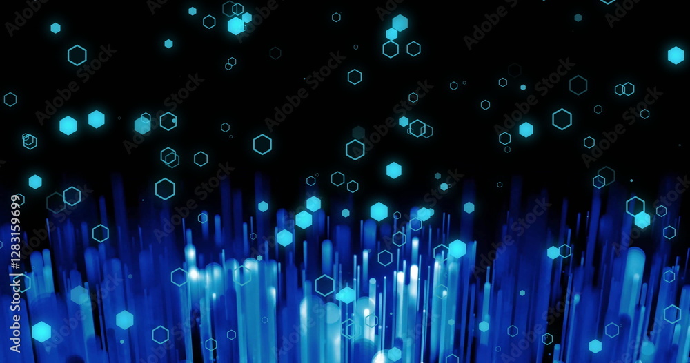 Poster hexagonal shapes and vertical lines image over dark background