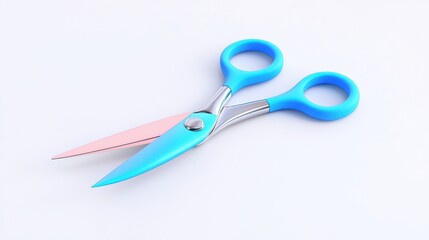 Shiny Silver Scissors with Blue Handles on a Light Background for Creative Use and Design Projects