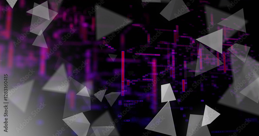 Poster geometric shapes and digital data processing image over dark background