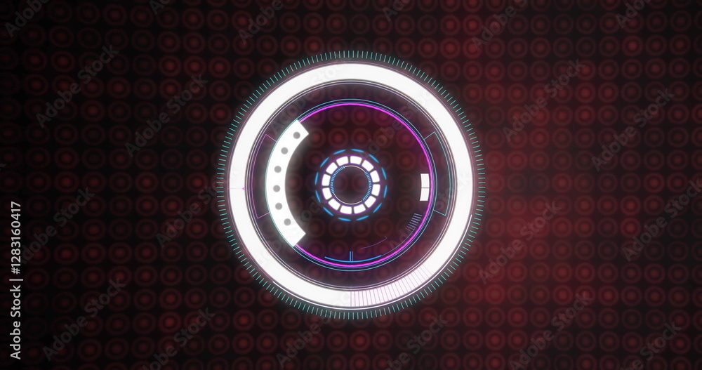 Poster rotating elements in futuristic circular interface, digital technology image