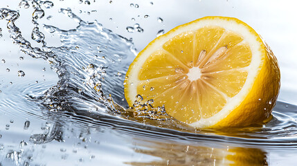 A splash of water surrounds a lemon slice. generated using AI