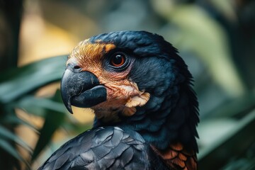 Fototapeta premium A detailed view of a bird of prey's face and beak, with sharp talons visible