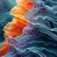 Abstract minimalist landscape, featuring rolling hills and ocean waves