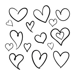 Collection of different black heart icons, Hand-drawn heart symbols. Vector illustration icon set. eps 10.