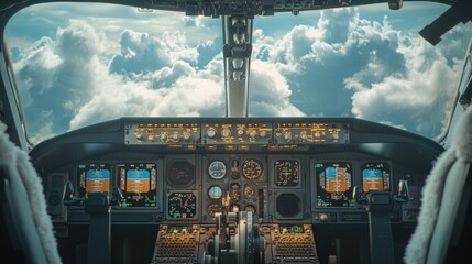 Cockpit interior with controls and instruments