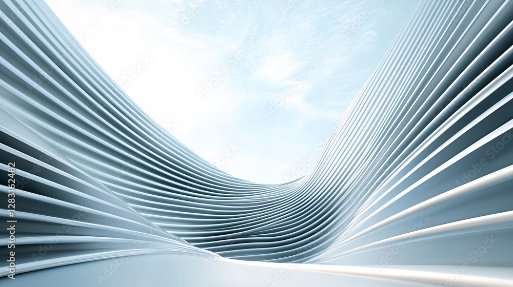 Poster a futuristic skyscraper that continuously morphs its shape based on the wind and environment, flowin