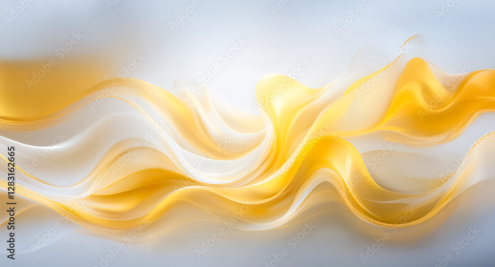 Poster abstract flowing design with wavy streaks of golden yellow and white colors on a soft light backgrou