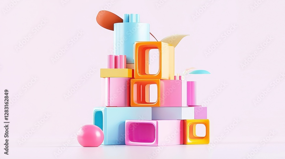 Poster colorful building blocks stacked in a creative tower arrangement for play and learning