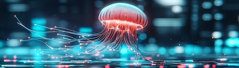 a glowing jellyfish whose body is constantly morphing between fluid water and shimmering crystal, deep-sea fantasy, ultra-realistic bioluminescence