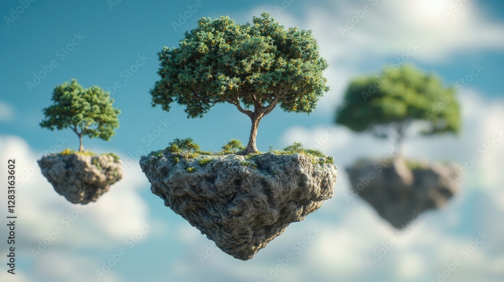 Wall mural coastal scenery featuring a small island with trees growing on its summit, suitable for use in trave