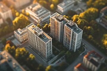 Aerial view of urban landscape with skyscrapers and streets below