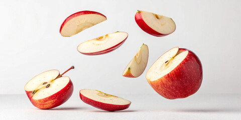 Flying Apple Wedges Isolated for Healthy Snacking