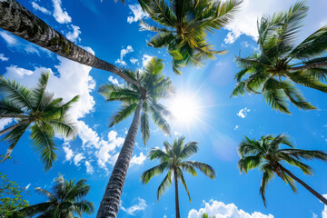 Fototapeta premium Palm trees against the sky. Generative AI