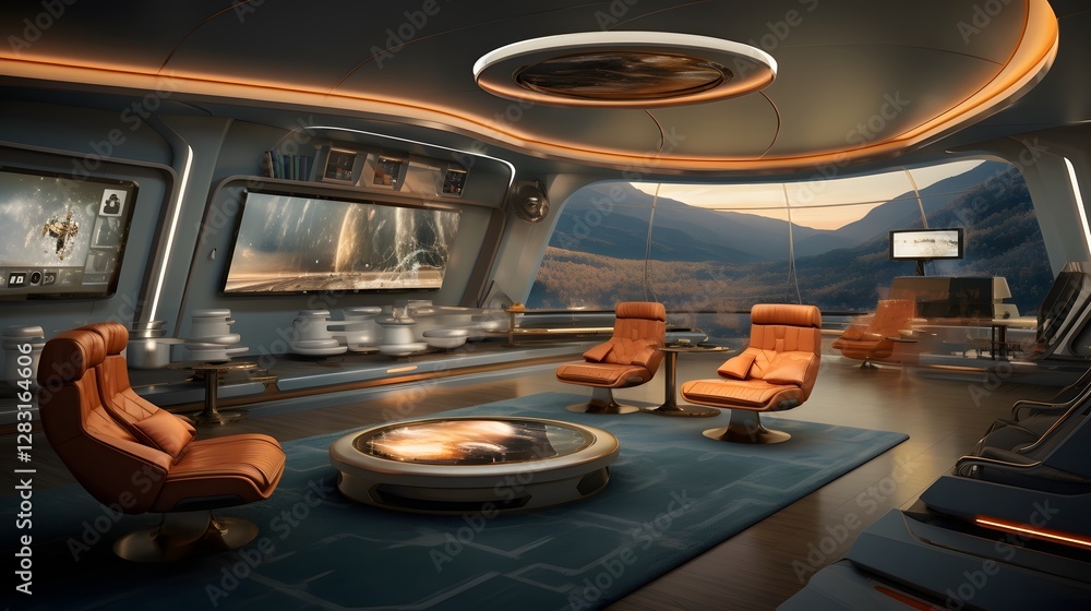 Aufkleber cutting edge futuristic smart home theater setup with immersive automated lighting and advanced mult