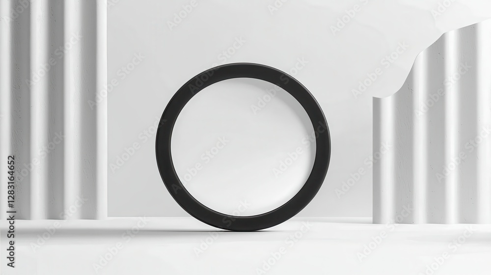 Poster simple round black frame mirror isolated on white background with elegant lines and shadows