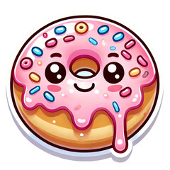 Fototapeta premium Cute donut with pink icing and sprinkles.