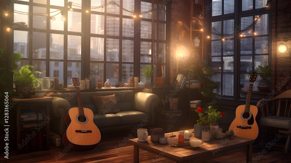 Aufkleber cozy and inviting home interior with smart led lighting system syncing dynamically to a personalized