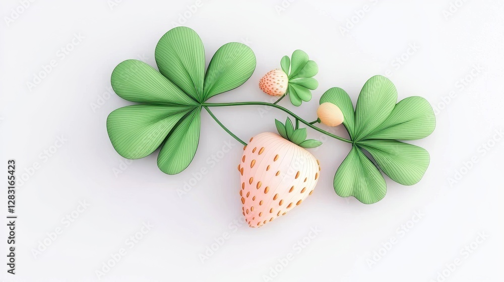 Aufkleber fresh strawberry with green leaves isolated on a light background for creative use and visual projec