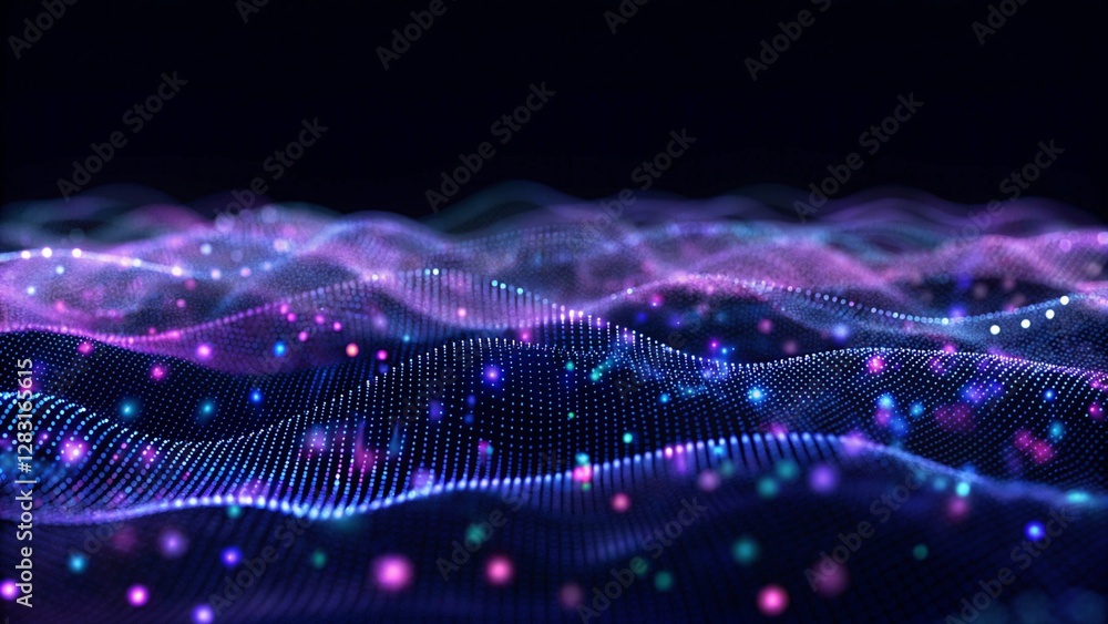 Poster cyberspace. data flow, digital generation, electronic field, processed data waves, big data analytic