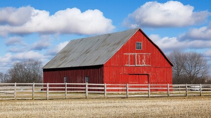 Rustic Red Barn under a Blue Sky