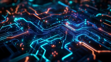 Colorful Abstract Circuit Board Pattern with Glowing Lights Effect