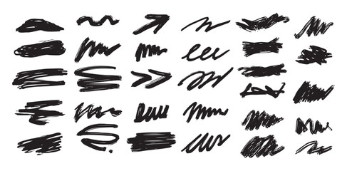 Obraz premium Black abstract brushstrokes, lines, squiggles and swirls set. Vector hand drawn illustration for decorations and various designs.