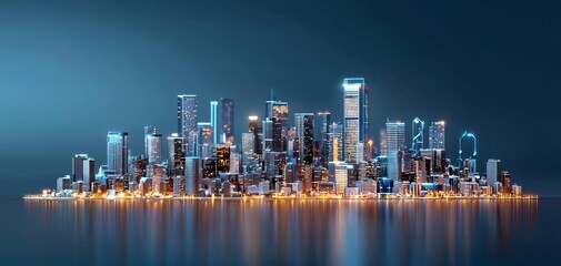 Fototapeta premium A stunning night skyline showcasing modern skyscrapers and vibrant city lights.