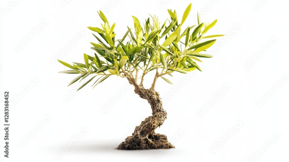 Aufkleber isolated small olive tree with twisty trunk on white background for creative and artistic use