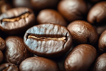 A close-up scene where fragrant, well-roasted, top-quality coffee beans fill the screen.