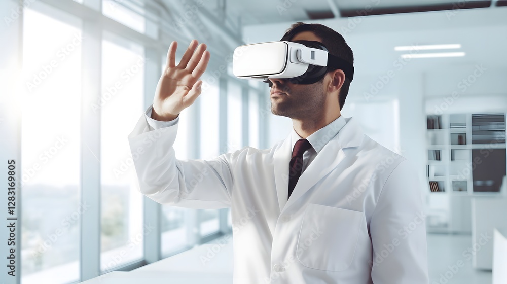 Poster doctor employing cutting edge augmented reality technology to perform a complex medical procedure wi