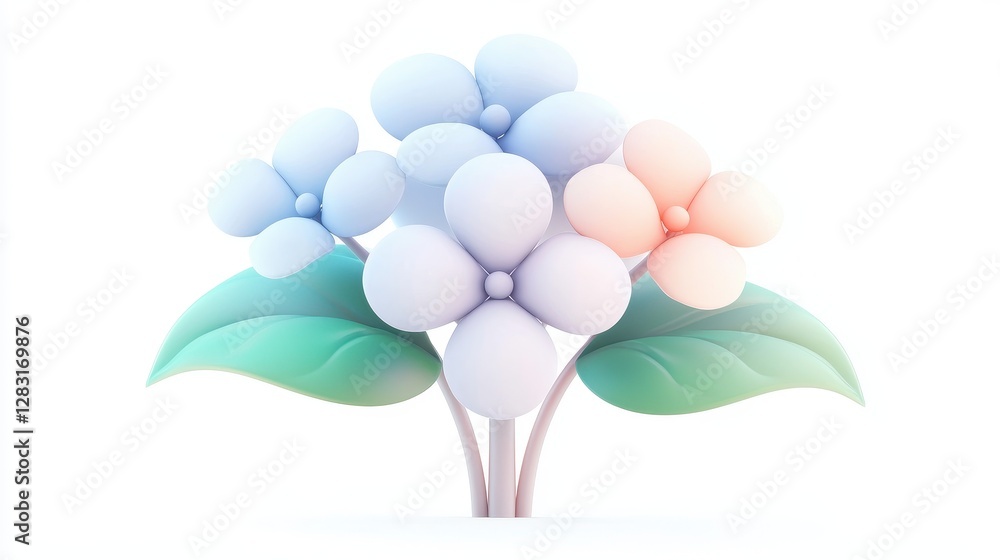 Poster delicate soft blue hydrangea flower with multiple blooms on a light background