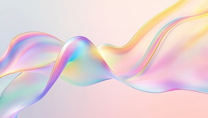 Abstract background with colorful waves and wavy lines. Rainbow glass ribbon on a light pastel gradient background.