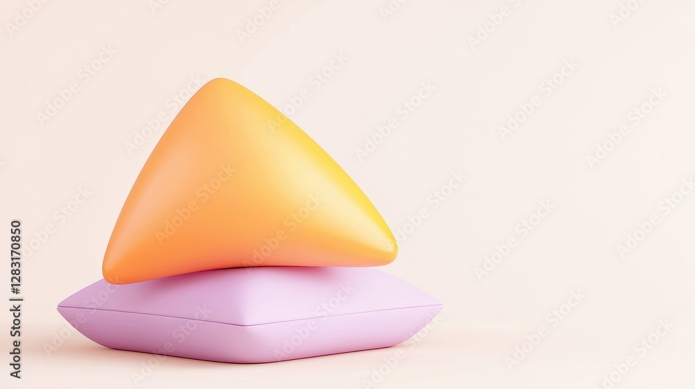 Poster soft plush pillow with geometric pattern in bright colors on isolated background