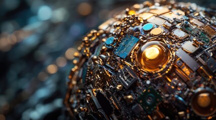 A detailed view of a sphere containing various electronic components, suitable for use in illustrations or diagrams
