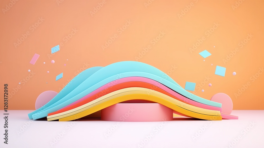 Poster colorful stack of sticky tabs arranged in a wave pattern on a soft background for creative projects