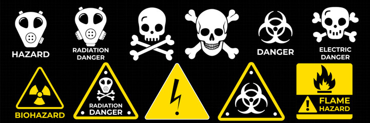 Futuristic HUD warning frame concept featuring danger zone alerts and caution symbols. High-quality vector illustration perfect for print and digital interfaces, including red borders, attention signs
