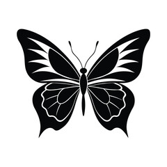Elegant Black Butterfly Silhouette Outline for Graphic Design
