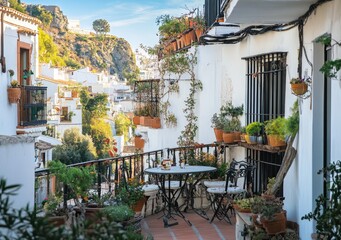 Naklejka premium Beautiful garden rooftop with chair and table.