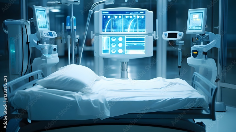 Poster ai powered hospital ward with advanced patient monitoring and automated emergency alerts for efficie